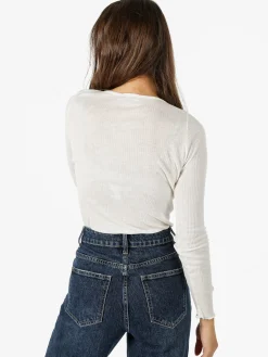 Sublyme T-shirt donna a maniche lunghe in cashmere naturale - panna