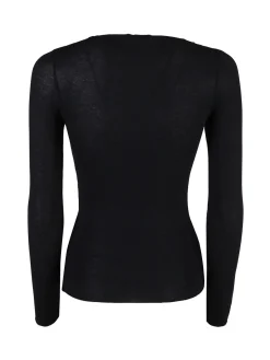 Sublyme T-shirt donna a maniche lunghe in cashmere con pizzo - nero