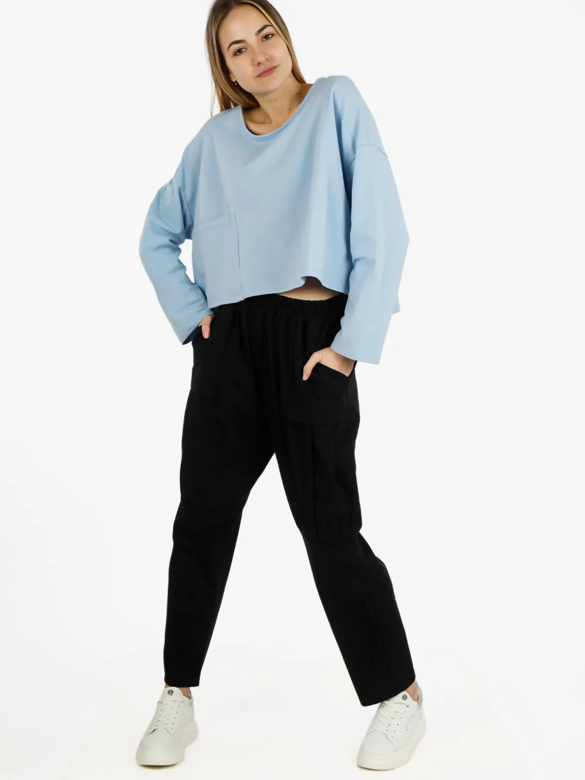 Sun Sun T-shirt cropped da donna con tasca