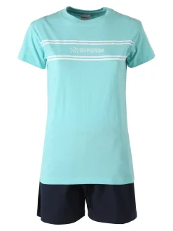 Superga Completo corto da donna 2 pezzi in cotone con logo - acqua marina