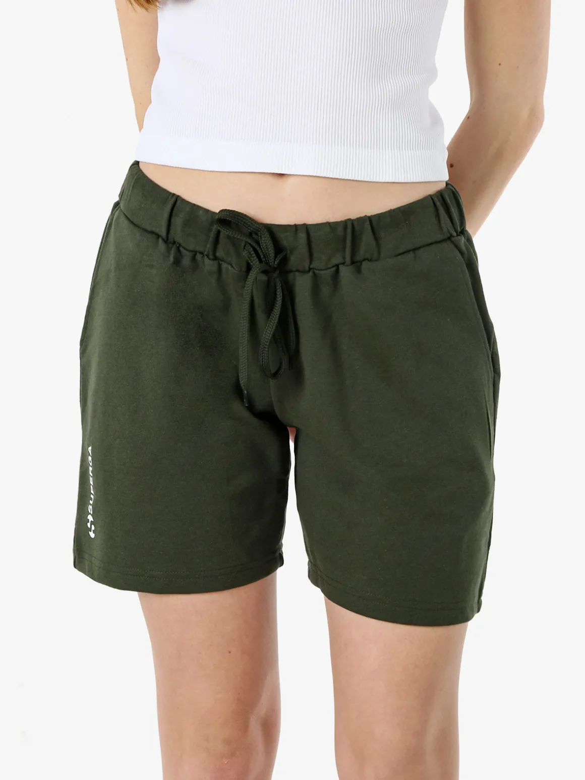 Superga Shorts donna in misto cotone con logo - militare