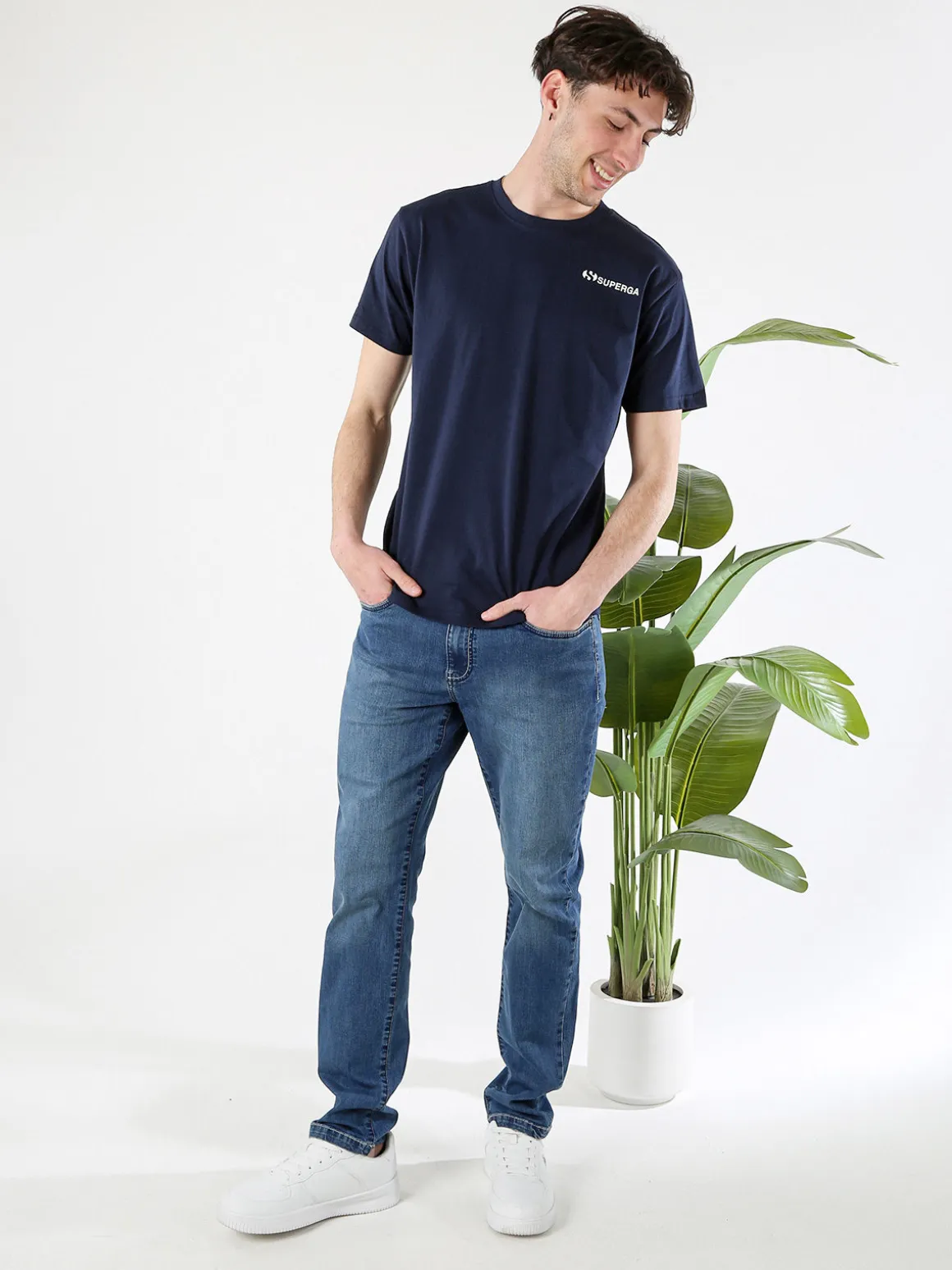 Superga T-shirt da uomo in cotone con logo - blu scuro