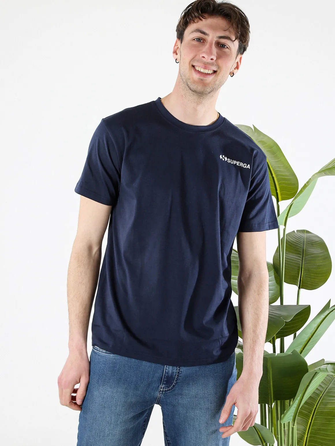 Superga T-shirt da uomo in cotone con logo - blu scuro