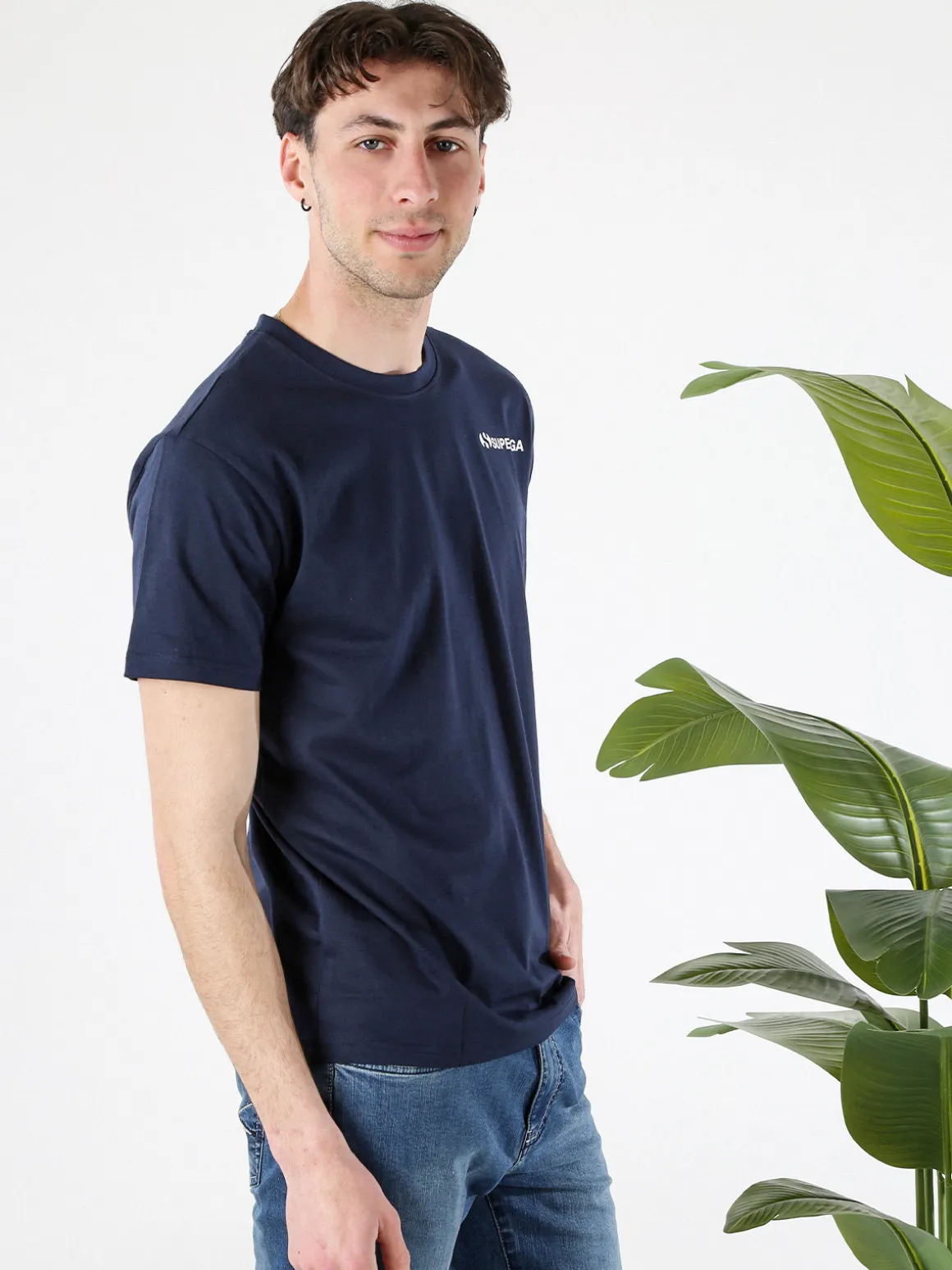 Superga T-shirt da uomo in cotone con logo - blu scuro
