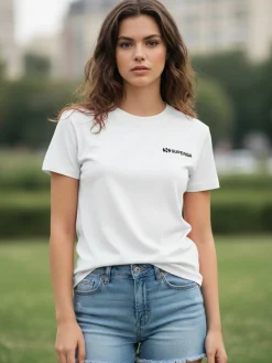 Superga T-shirt girocollo da donna in cotone con logo - bianco
