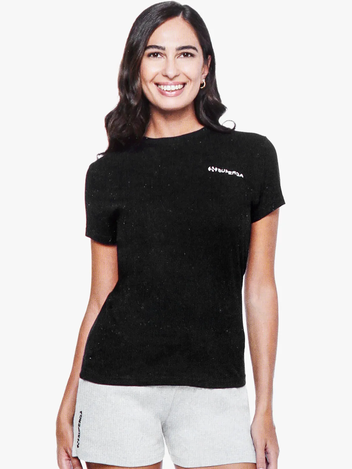 Superga T-shirt girocollo da donna in cotone con logo - nero