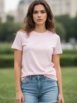 Superga T-shirt girocollo da donna in cotone con logo - rosa