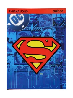 Superman Pigiama lungo da uomo in cotone con pantaloni a quadri - grigio