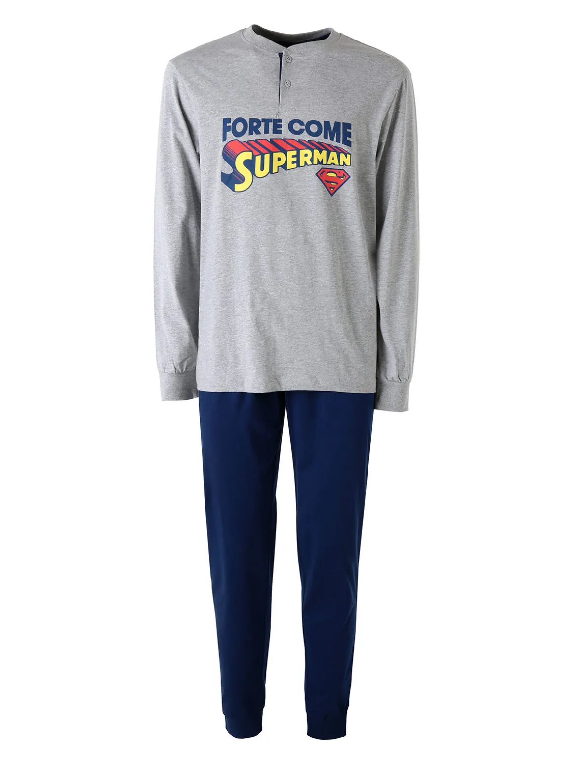 Superman Pigiama lungo da uomo in cotone con pantaloni a quadri - grigio