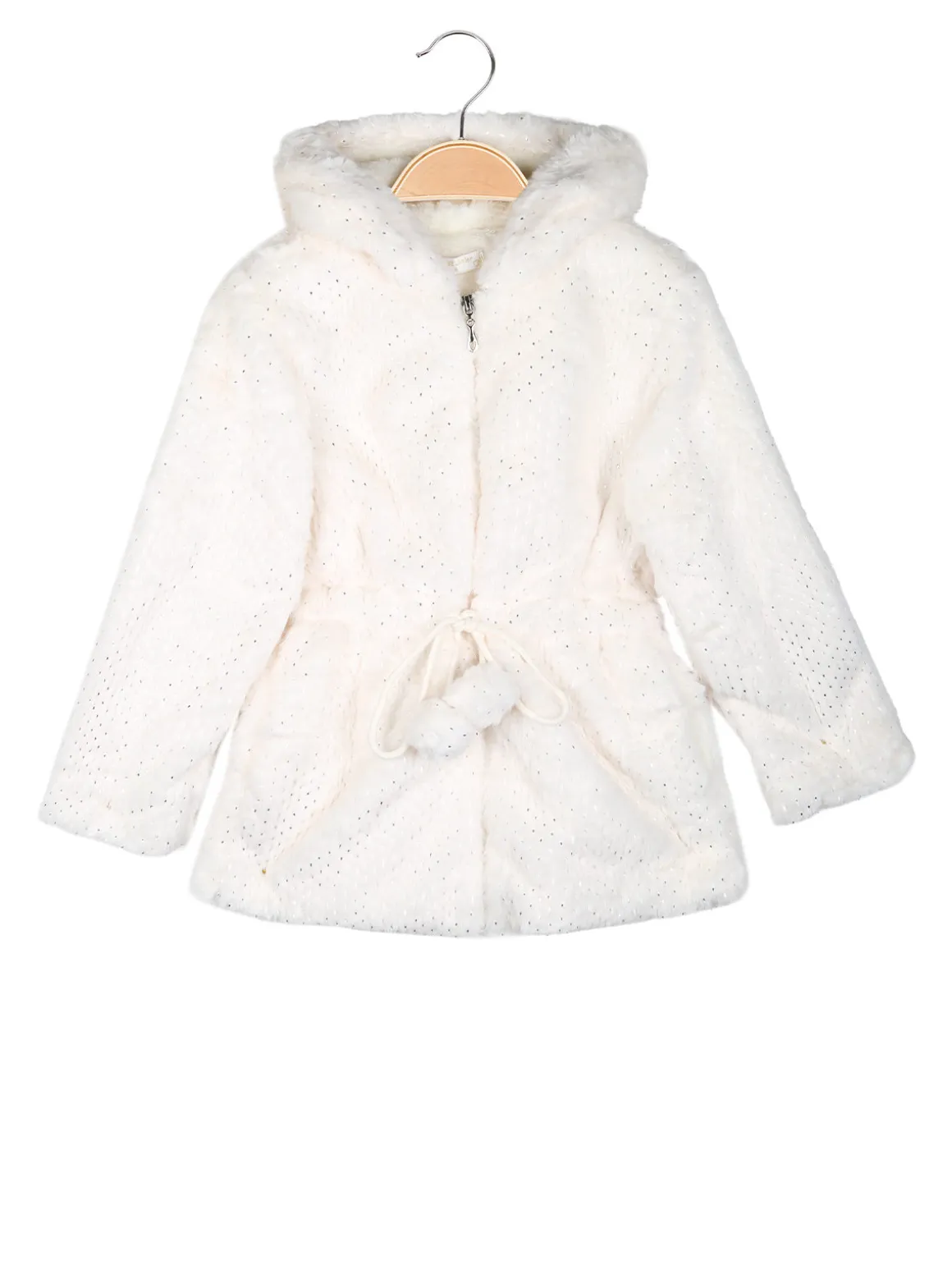Sweet Junior Cappotto da bambina in ecopelliccia con cappuccio e zip - beige