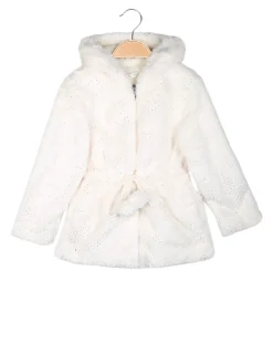 Sweet Junior Cappotto da bambina in ecopelliccia con cappuccio e zip - beige