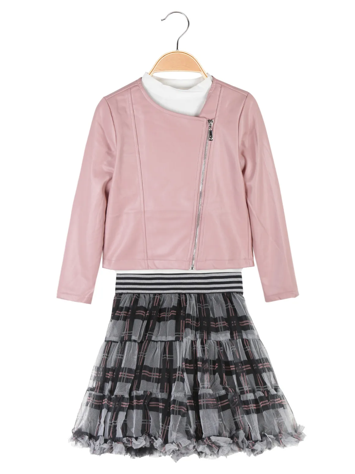 Sweet Junior Completo da bambina 3 pezzi con gonna e giacca in ecopelle