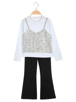 Sweet Junior Completo elegante da bambina con paillettes e pantaloni a zampa - bianco