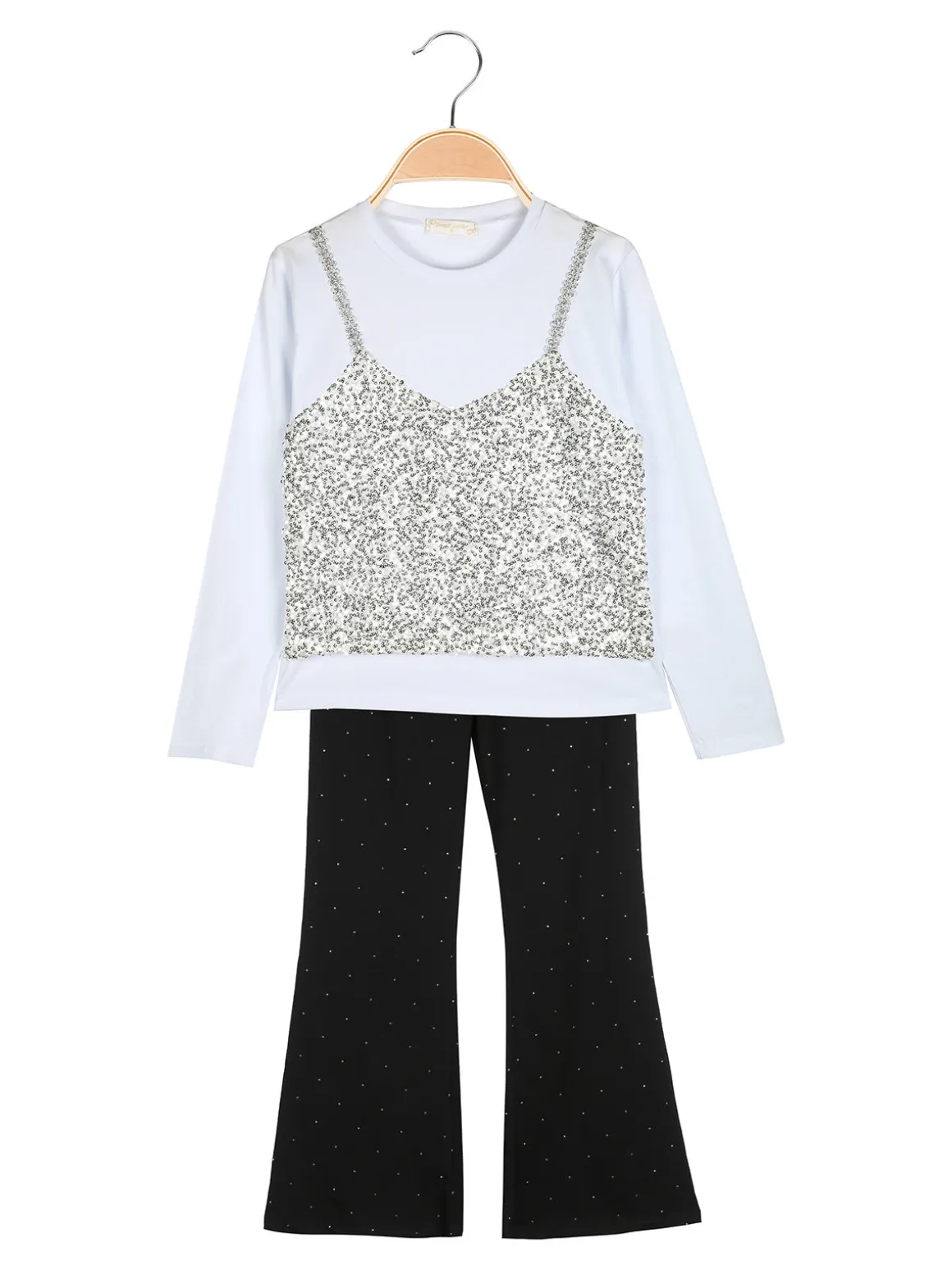 Sweet Junior Completo elegante da bambina con paillettes e pantaloni a zampa - bianco