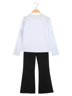Sweet Junior Completo elegante da bambina con paillettes e pantaloni a zampa - bianco