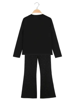 Sweet Junior Completo elegante da bambina con paillettes e pantaloni a zampa - nero