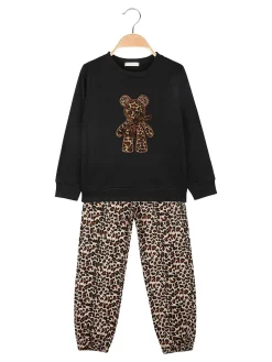 Sweet Junior Completo 2 pezzi animalier da bambina - nero