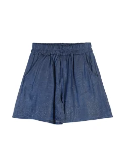 Sweet Junior Completo 2 pezzi corto da bambina con t-shirt cropped e shorts con micro borchie - cipria