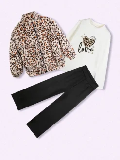 Sweet Junior Completo 3 pezzi da bambina con giacca in ecopelliccia