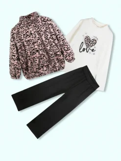 Sweet Junior Completo 3 pezzi da bambina con giacca in ecopelliccia