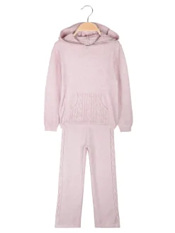 Sweet Junior Completo 2 pezzi da bambina in maglia con cappuccio e pantaloni a zampa