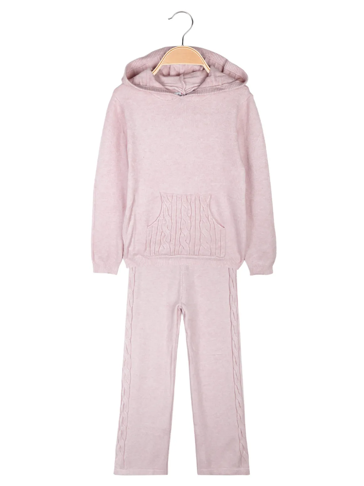 Sweet Junior Completo 2 pezzi da bambina in maglia con cappuccio e pantaloni a zampa