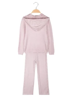 Sweet Junior Completo 2 pezzi da bambina in maglia con cappuccio e pantaloni a zampa