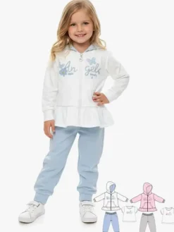 Sweet Junior Completo 3 pezzi da neonata con cappuccio e zip - bianco