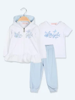 Sweet Junior Completo 3 pezzi da neonata con cappuccio e zip - bianco