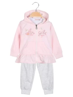 Sweet Junior Completo 3 pezzi da neonata con cappuccio e zip - rosa