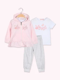 Sweet Junior Completo 3 pezzi da neonata con cappuccio e zip - rosa