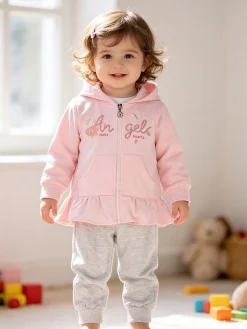 Sweet Junior Completo 3 pezzi da neonata con cappuccio e zip - rosa