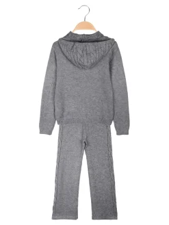 Sweet Junior Completo 2 pezzi da bambina in maglia con cappuccio e pantaloni a zampa