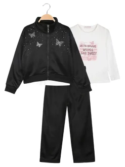 Sweet Junior Completo tuta da bambina 3 pezzi con strass - nero