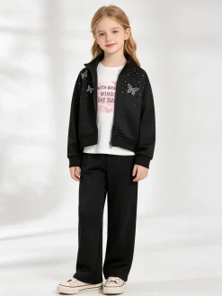 Sweet Junior Completo tuta da bambina 3 pezzi con strass - nero