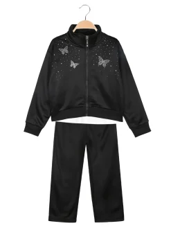 Sweet Junior Completo tuta da bambina 3 pezzi con strass - nero