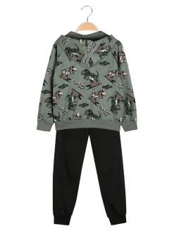 Sweet Junior Completo tuta da bambino dinosauri 3 pezzi con cappuccio e zip - militare