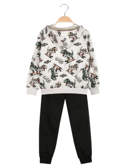 Sweet Junior Completo tuta da bambino dinosauri 3 pezzi con cappuccio e zip - beige