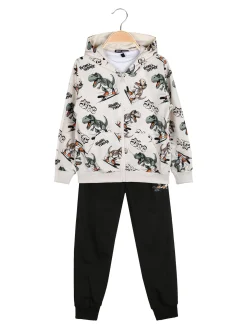 Sweet Junior Completo tuta da bambino dinosauri 3 pezzi con cappuccio e zip - beige