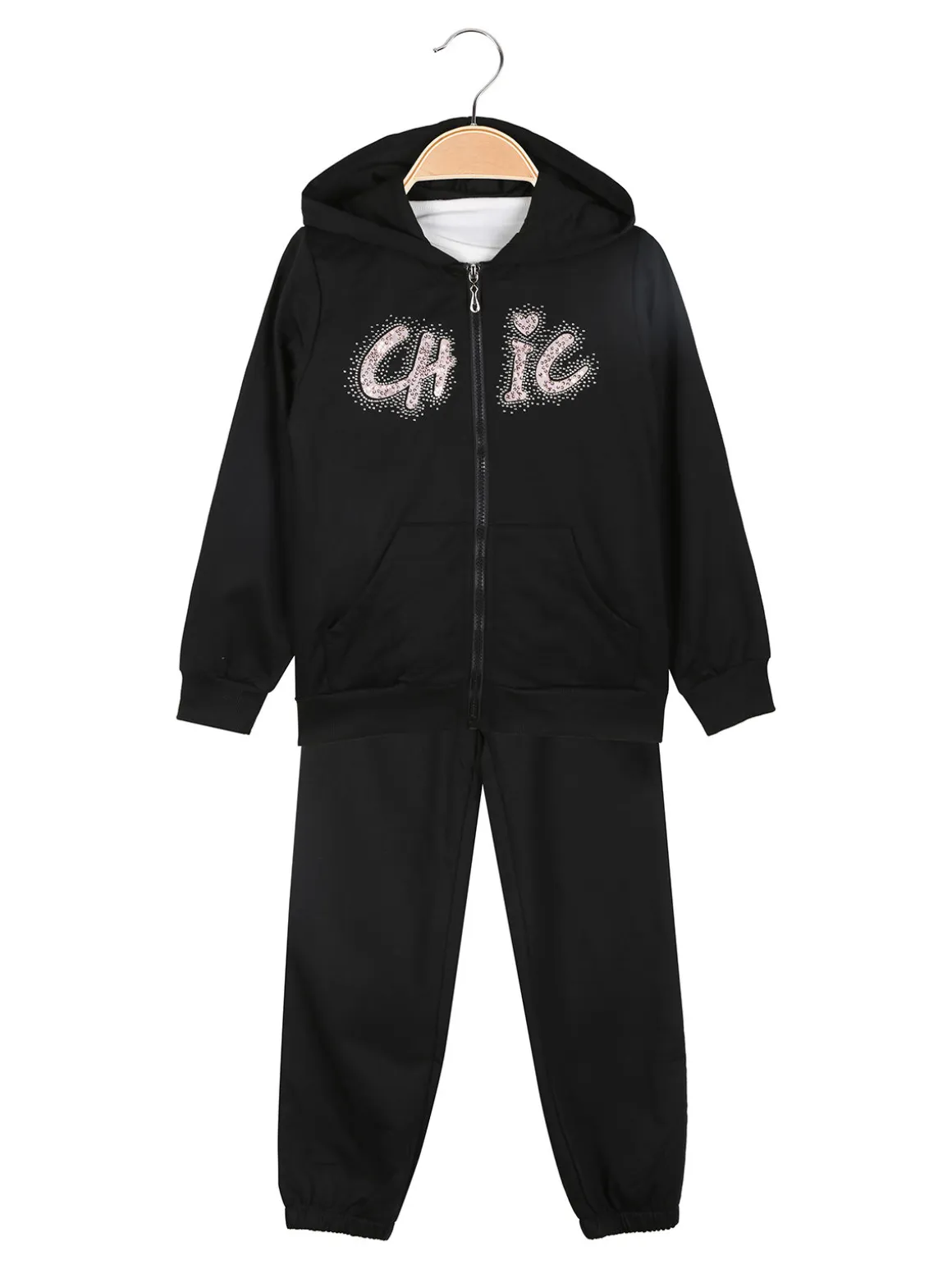 Sweet Junior Completo tuta 3 pezzi da bambina con cappuccio e zip - nero
