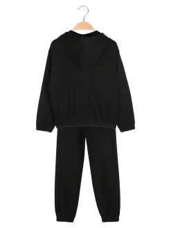 Sweet Junior Completo tuta 3 pezzi da bambina con farfalle di strass cappuccio e zip - nero