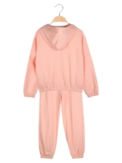Sweet Junior Completo tuta 3 pezzi da bambina con farfalle di strass cappuccio e zip - corallo