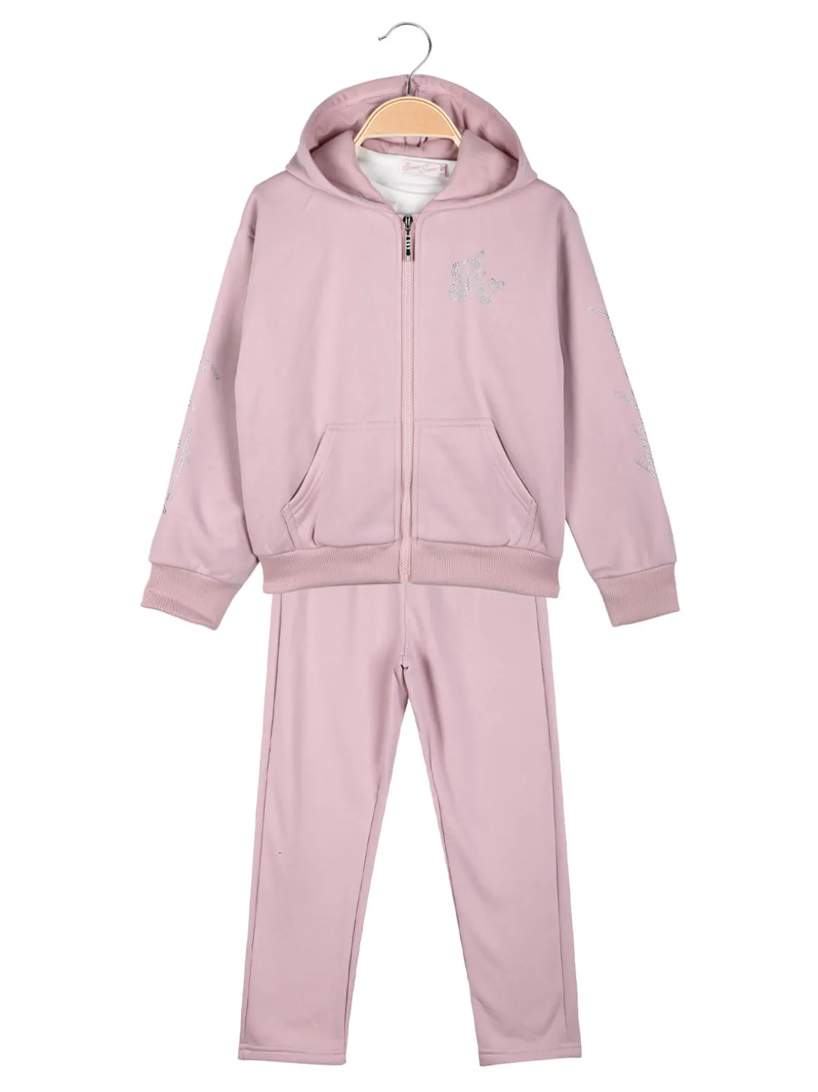 Sweet Junior Completo tuta 3 pezzi da bambina con cappuccio e zip - rosa
