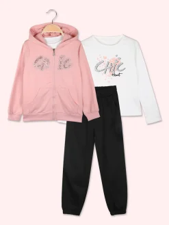 Sweet Junior Completo tuta 3 pezzi da bambina con cappuccio e zip - corallo
