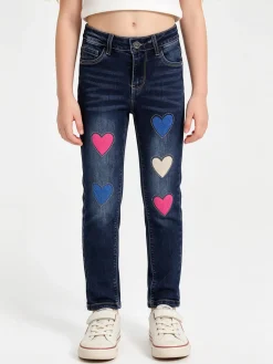 Sweet Junior Jeans skinny da bambina con cuori di peluche e strass - jeans