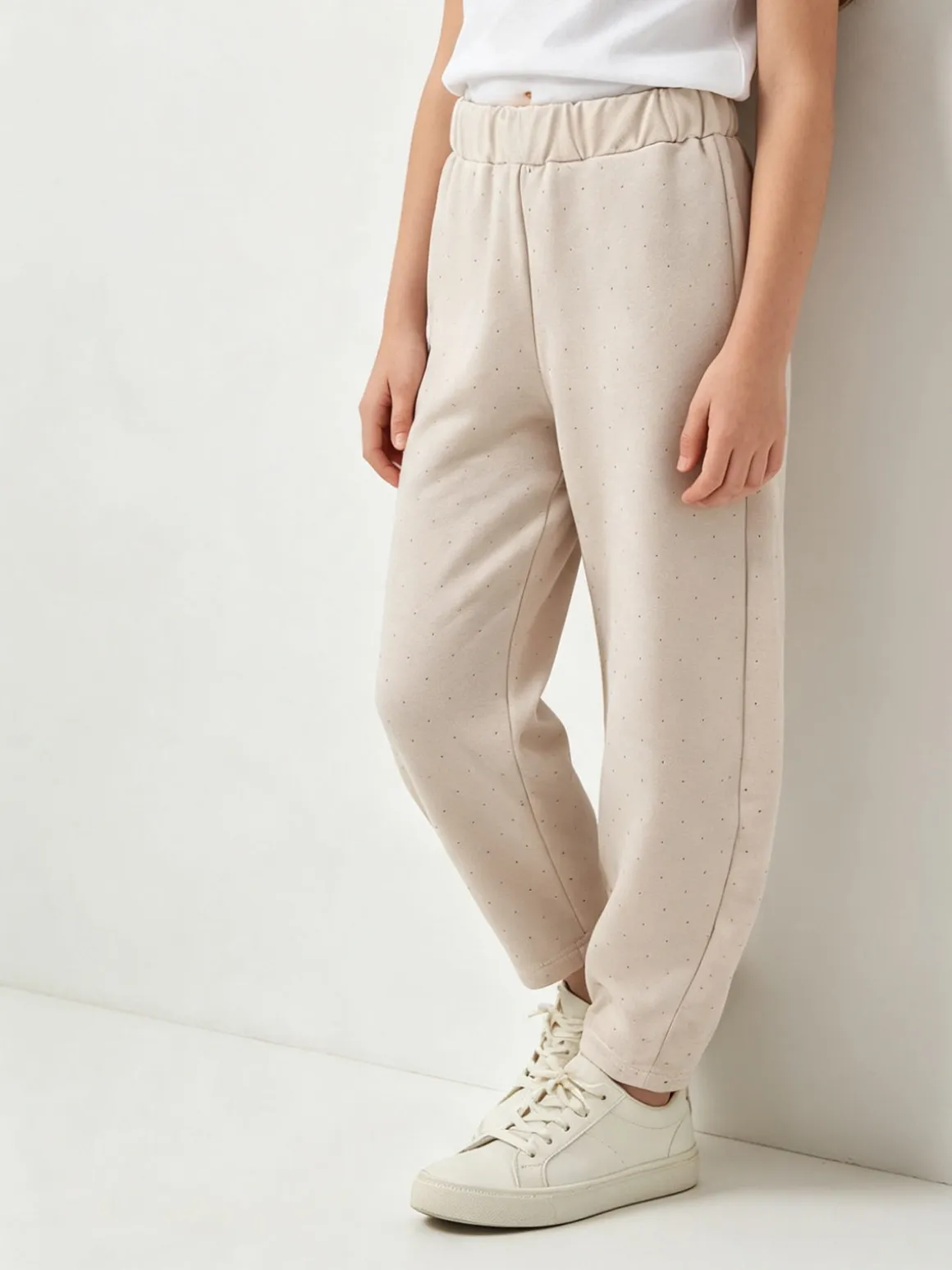 Sweet Junior Pantaloni da bambina a palloncino con micro borchie - beige