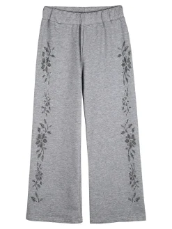Sweet Junior Pantaloni da bambina a gamba larga con strass floreali - grigio
