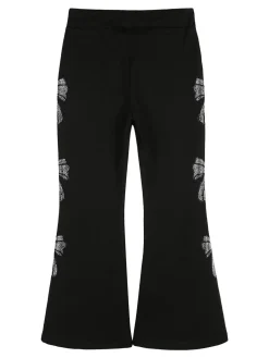 Sweet Junior Pantaloni da bambina a zampa con fiocchi di strass ed elastico in vita - nero