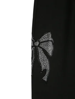 Sweet Junior Pantaloni da bambina a zampa con fiocchi di strass ed elastico in vita - nero