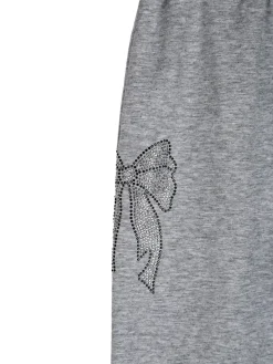 Sweet Junior Pantaloni da bambina a zampa con fiocchi di strass ed elastico in vita - grigio